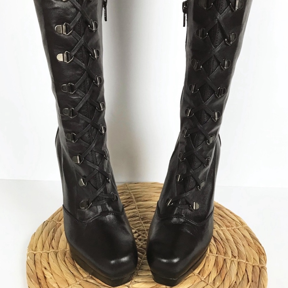 Stuart Weitzman Over the Knee Lace Up Boots 6